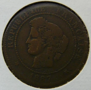 5 Centimes France 1887 V Fine - Picture 1 of 2