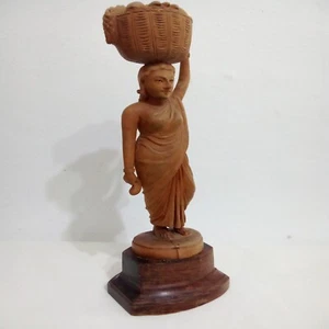 Vintage Hand Carved Wooden Woman Sculpture Wood Statue Indian Art 10" Incn Tall - Picture 1 of 17