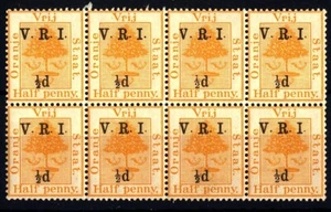 ORANGE 1900 Albero e Tre Corni. Soprastampato. 1/2d. su. 1/2p. blocco 8 - MNH** - Picture 1 of 1