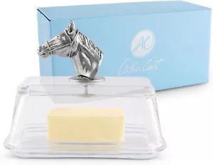 Equestrian-Inspired Glass Butter Dish with Lid - Serves Standard Butter Sticks - Picture 1 of 7