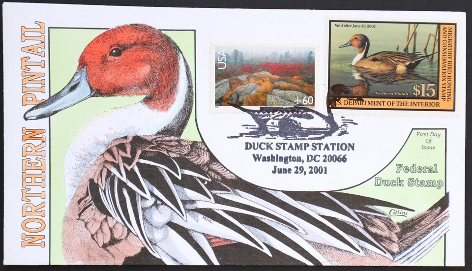 U.S. Used #RW68 $15 Duck Hunting Collins First Day Cover (FDC) - Image 1 of 1