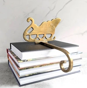 Vintage Brass Sleigh Stocking Holder, Long Arm, Christmas Decor - Picture 1 of 7
