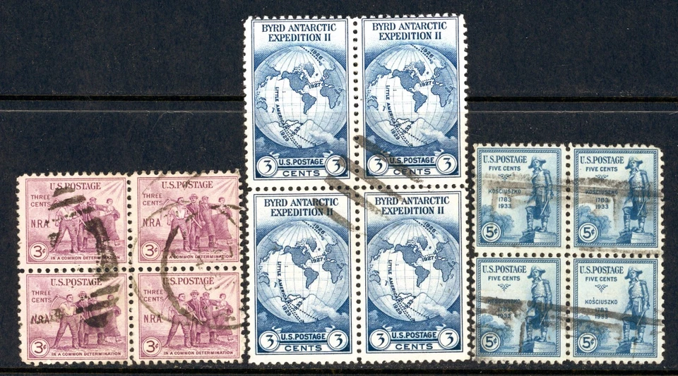 Stamps United States, Scott # 732, 733 and 734 used blocks of four - Image 1 of 1