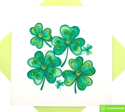 Tarjeta de felicitación tréboles y buena fortuna Quilling - Arte hecho a mano dedicado único Foto 1 de 4