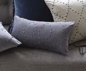 New Tags West Elm studded velvet rings pillow cover Heathered Grey 12” X 21” - Picture 1 of 3