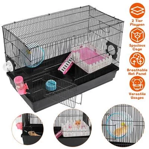 2-Tier Hamster Habitat Rat Gerbil Cage W/ Portable Carry Handle Net Panel Design - Picture 1 of 11
