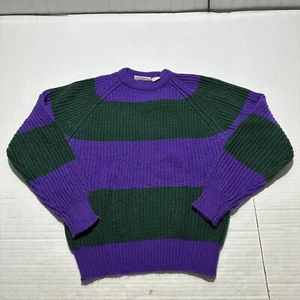 Vintage Max Active Acrylic Sweater Youth Medium 10-20 Striped Purple Green - Picture 1 of 6
