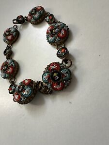 Farbenfrohes Millefiori Armband,6große u.6kl Perlen,18x1 cm,Material Messing