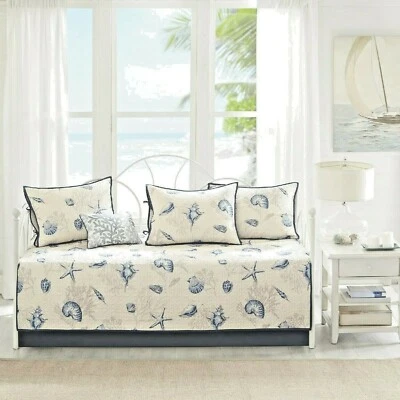 Nautical Daybed Bedding Set Blue Off White Shell Reversible Polyester Bedding - Image 1 of 4
