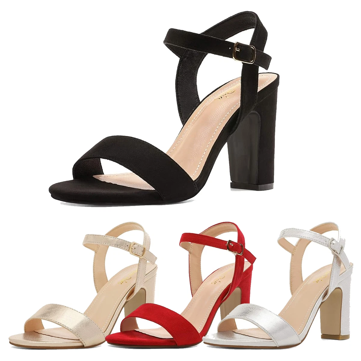 BEAUPAS Sandalias De Tacón Grueso Con Tiras Y Punta Cuadrada Para Mujer, Puntera Abierta, Correa En El Tobillo, Tacón Alto, Zapatos De Vestir Para Bodas Y Fiestas, Negro