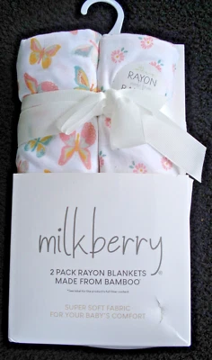 Cobertores Milkberry feitos de bambu rosa floral estampa de borboleta conjunto de dois NOVO - Imagem 1 de 4
