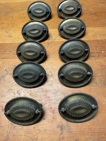 10 Vintage Duncan Phyfe Style Oval Drawer Pulls Handles 3.25" L x 2.5" Centers Cover