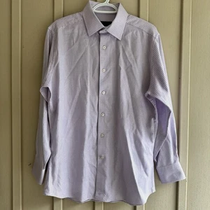 Camicia uomo David Donahue micro stampa blu viola orlo 16,5 32/33 elegante bottoni - Foto 1 di 12