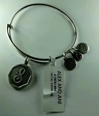 Brazalete Brazalete Alex And Ani Inicial "S" + 3 Dijes Acabado Plata Rafaeliano Nuevo de Lote Antiguo  Foto 1 de 4