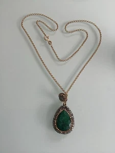 SORU 925 Silver Gold-Plated? Green Stone Pendant Necklace - Picture 1 of 8