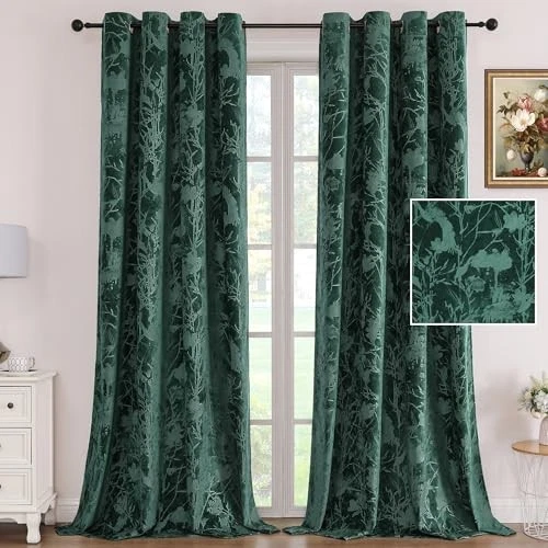  Cortinas de Terciopelo para Dormitorio Super 52"W x 108"L (Pack de 2) Lotus-Vintage Verde Foto 1 de 4