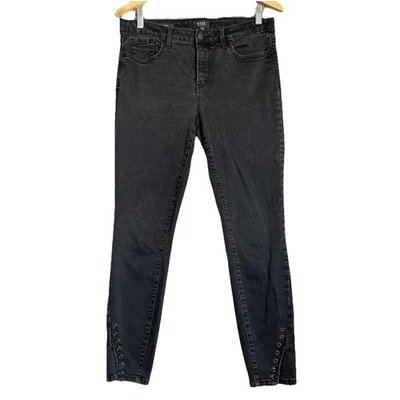 NYDJ Ami Skinny Mid Rise Jean Size 10 Black Charcoal Wash Lift Tuck Studded Hem - Image 1 of 4