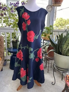 Carolina Herrera Floral Boat Neck Midi Dress Jacquard XL 14-16 - Picture 1 of 3
