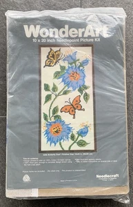 WonderArt Butterfly Duet Needlepoint Picture Kit 6302 Jacobean Floral 10x20" Vtg - Picture 1 of 4
