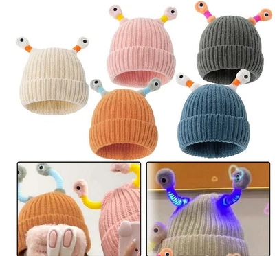 Winter Warmer Glowing Little Monster Caps Funny Knitted Beanie Hats Parent-child