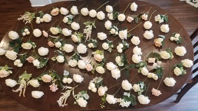 88 Artificial Flowers Mixed Lot Champagne Pink Wedding Bouquet Centerpiece Silk - Image 1 of 4