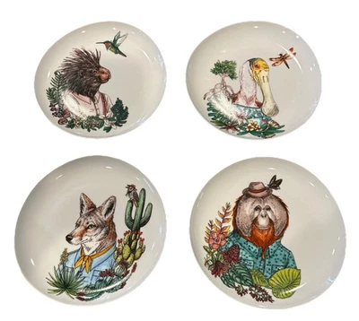 West Elm Designed by Rachel Kozlowski Set of 4 Dapper Animal Appetizer Plates - Image 1 of 4