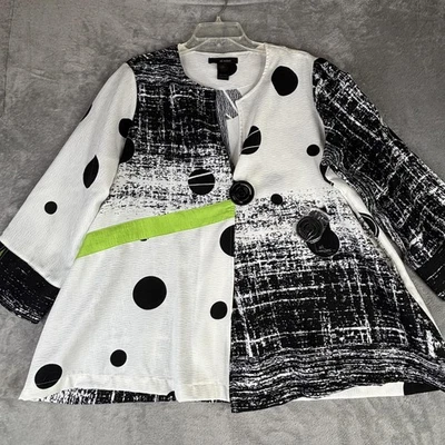 Chaqueta Ali Miles para mujer 1X negra blanca lunares arte para usar swing manga 3/4 Foto 1 de 4
