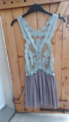robe Tunique de plage en dentelle gris et kaki Taille S - Photo 1/2