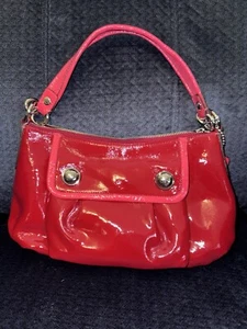Coach Poppy One Shoulder Bag Patent Leather 2Way Red EUC - Picture 1 of 14