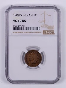 1909-S Indian Head Small Cent NGC VG10 BN RB011 - Picture 1 of 2