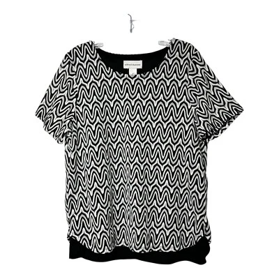 Blusa Alfred Dunner Negra Blanca Estampada Top Manga Corta Forrada Mujer Talla M Foto 1 de 4