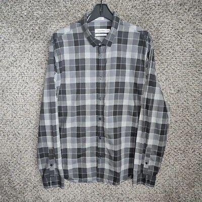 Calvin Klein 男式衬衫纽扣绿色格子液体棉 — 第 1/4 张图片