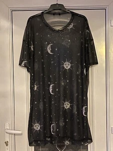 NEW PLUS SIZE BLACK SHEER CELESTIAL MOON AND STARS OVER DRESS / TOP SIZE 5XL - Picture 1 of 6