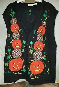 BOBBIE BROOKS WOMAN HALLOWEEN PUMPKIN SWEATER VEST SZ 26-28W - Picture 1 of 5