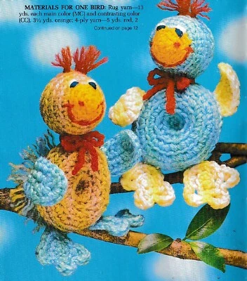 Feathered Bird Friends - 5" tall - Rug or Bulky yarn - Crochet Pattern ONLY - Image 1 of 2