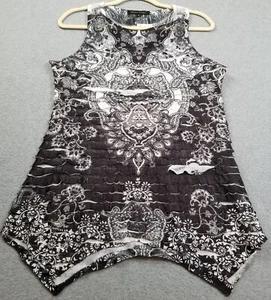 NEW Design Works Tank Top Women Large Black White Floral Sleeveless Tier Stretch - Picture 1 of 10