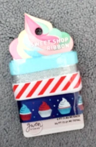 GWEN STUDIOS Sweet Shop Ribbon Lt Blue Silver Stripe Cupcakes 24 Total Feet - Picture 1 of 2