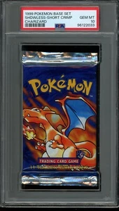 PSA 10 GEM MINT Pokemon Shadowless Base Set Pack Short Crimp Charizard 1999 - Picture 1 of 2