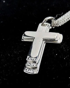 Sterling Silver 925 Chain Necklace & Religious Cross Pendant Faith Hope Charity - Picture 1 of 24
