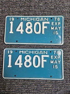 Pair 1978 Michigan License Plates Commercial Partial Year 1408F Blue/Grey - Picture 1 of 2