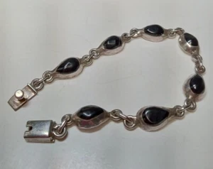 Vintage Taxco Mexico Sterling Silver 925 & Onyx Estate Link 8" Bracelet 28 gr - Picture 1 of 4