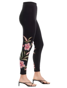 Leggings al Tobillo Johnny Was Libbi Floral Bordado Elástico Algodón Negros M ~NUEVOS CON ETIQUETAS - Imagen 1 de 7