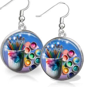 Artist Paint & Brushes Artist Art Teacher Art Student Gift Earrings - Picture 1 of 2