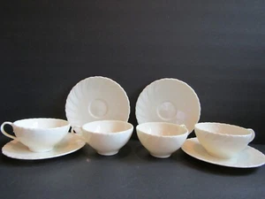 LENOX China Sculpture SET OF 4 FLAT CUP & SAUCER SETS Swirl Trim Off White~2 1/8 - Picture 1 of 8