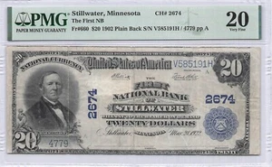 First National Bank Stillwater, MN $20 1902 Plain Back PMG 20 Charter 2674 - Picture 1 of 2