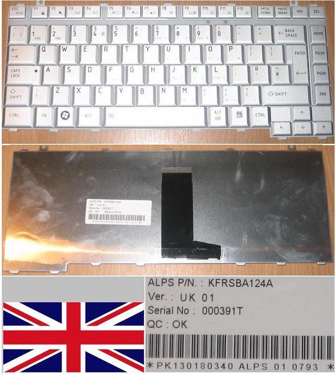 Keyboard qwerty UK TOSHIBA A200 A210 M200 M206,KFRSBA124A,PK130180340 Grey - Image 1 of 1