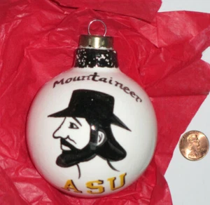 NOLA WATKINS ASU MOUNTAINEER GLASS BALL CHRISTMAS ORNAMENT -NCAA FOOTBALL -LNIDB - Picture 1 of 9