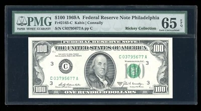 DBR 1969-A $100 FRN Philadelphia Gem Fr. 2165-C PMG 65 EPQ Serial C03795677A - Image 1 of 2