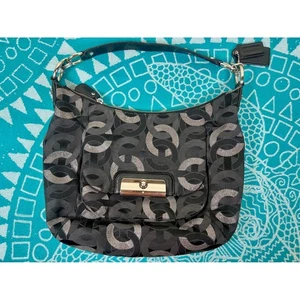 Coach Hobo Shoulder Bag Black Gray Metallic Chain Link Purse Designer KRISTIN - Picture 1 of 12