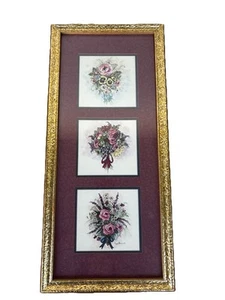 Vintage Home Interior Peggy Abrams Aquarelldruck floral verziert Goldrand - Bild 1 von 8